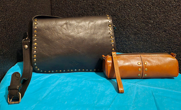 Patricia Nash Vintage Studded Leather Messenger Saddlebag with BONUS Accessory