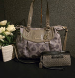 Coach 20068 OP Dotted 2-Way  Shoulderbag Carryall Satchel with Double Zip Wristlet