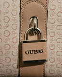 Guess Vegan Logo Pink Cream Satchel Handbag Carryall with Wristlet